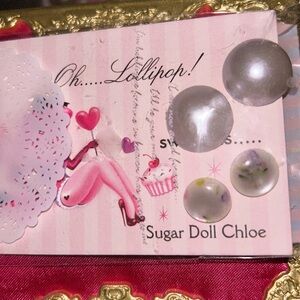 Blue silver Pearl candy button earrings floral lollipop stud kawaii Lolita pinup
